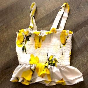 Ina Smocked Peplum Lemon Print Crop Top